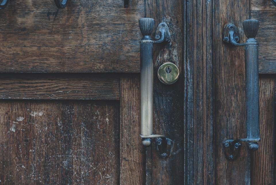 Weathered timber front door on the Redcliffe peninsula